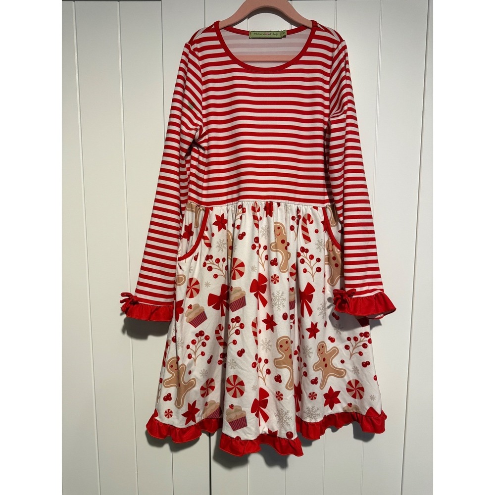 Millie Loves Lily Girls Christmas‎ Gingerbread Candy Cane Striped Dress Size 10